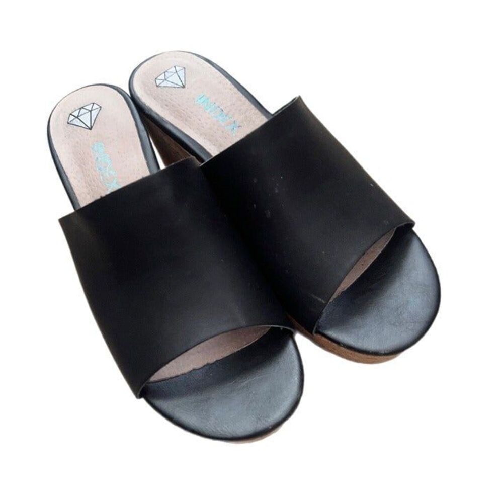 Leather Black platform Slip on Sandals